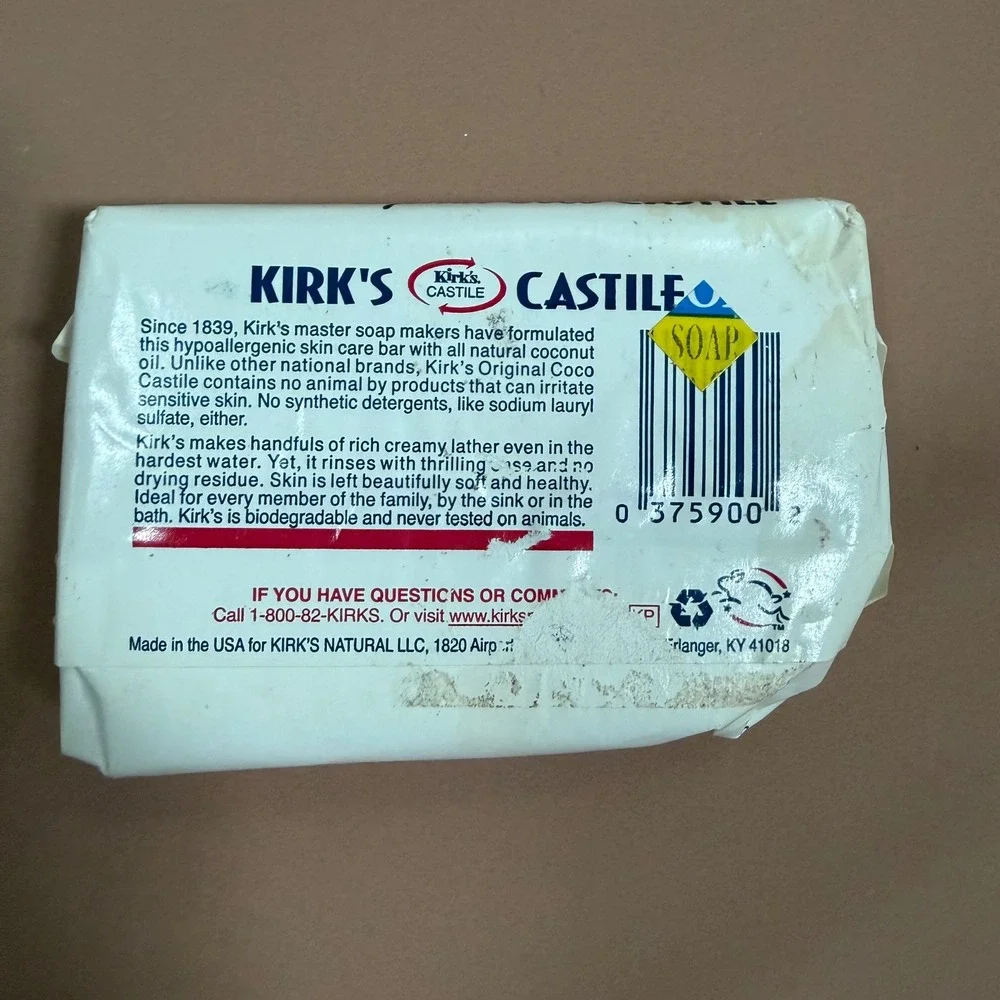 Kirk's Original Coco Castile Natural Coconut Oil Bar Soap 4 oz Hypoallergenic